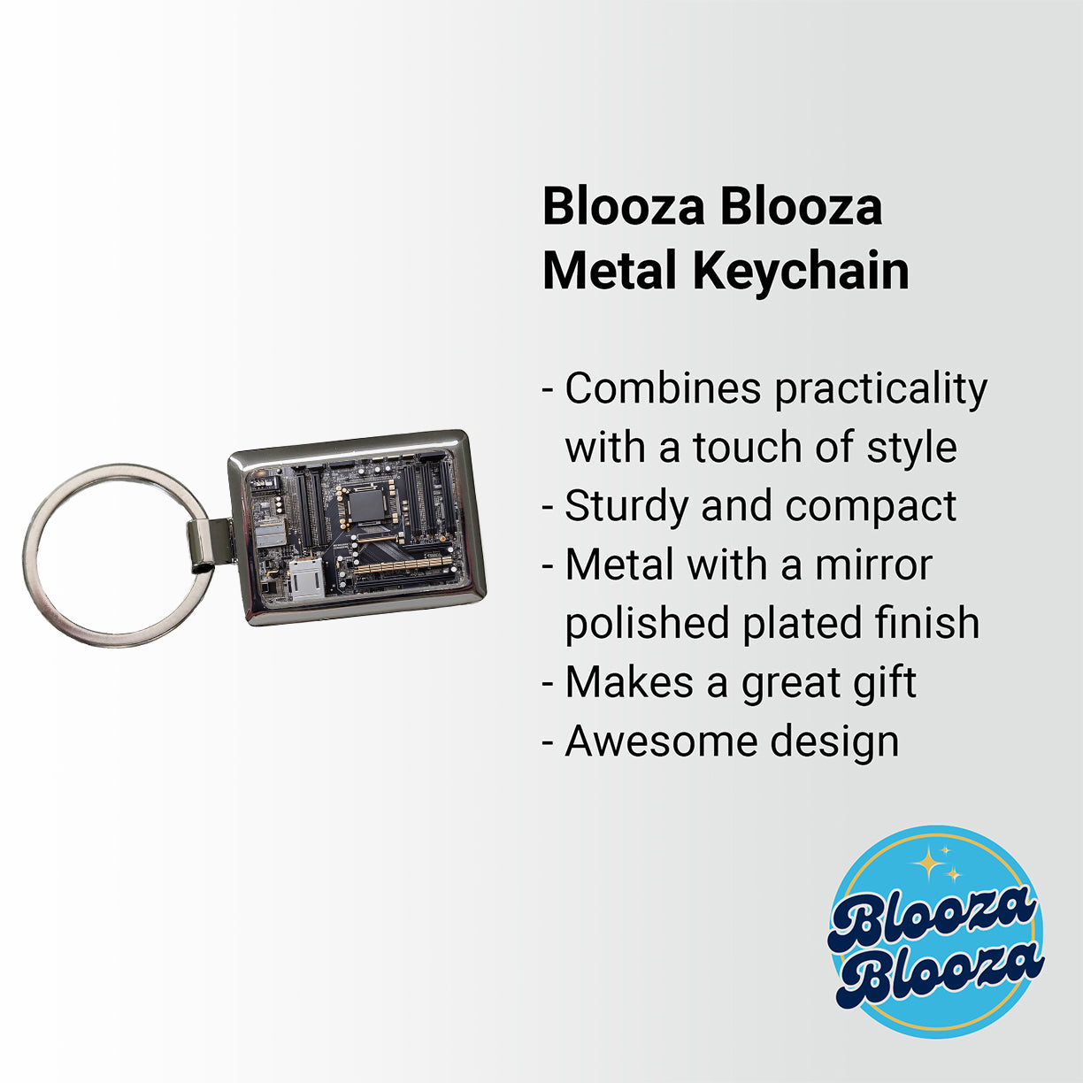 Black Gaming Computer Motherboard Rectangle Metal Keychain