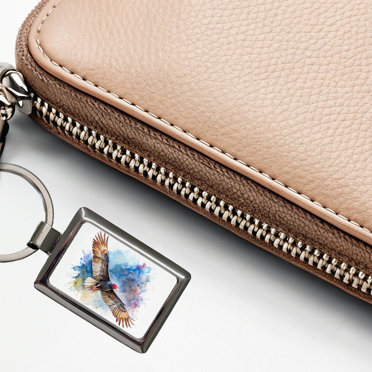 Black Turkey Vulture In Flight Watercolor Rectangle Metal Keychain