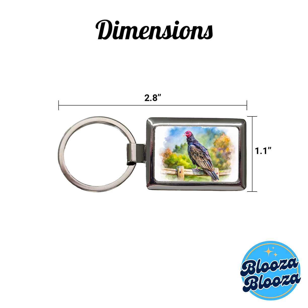 Black Turkey Vulture Sitting On Fence Watercolor Rectangle Metal Keychain