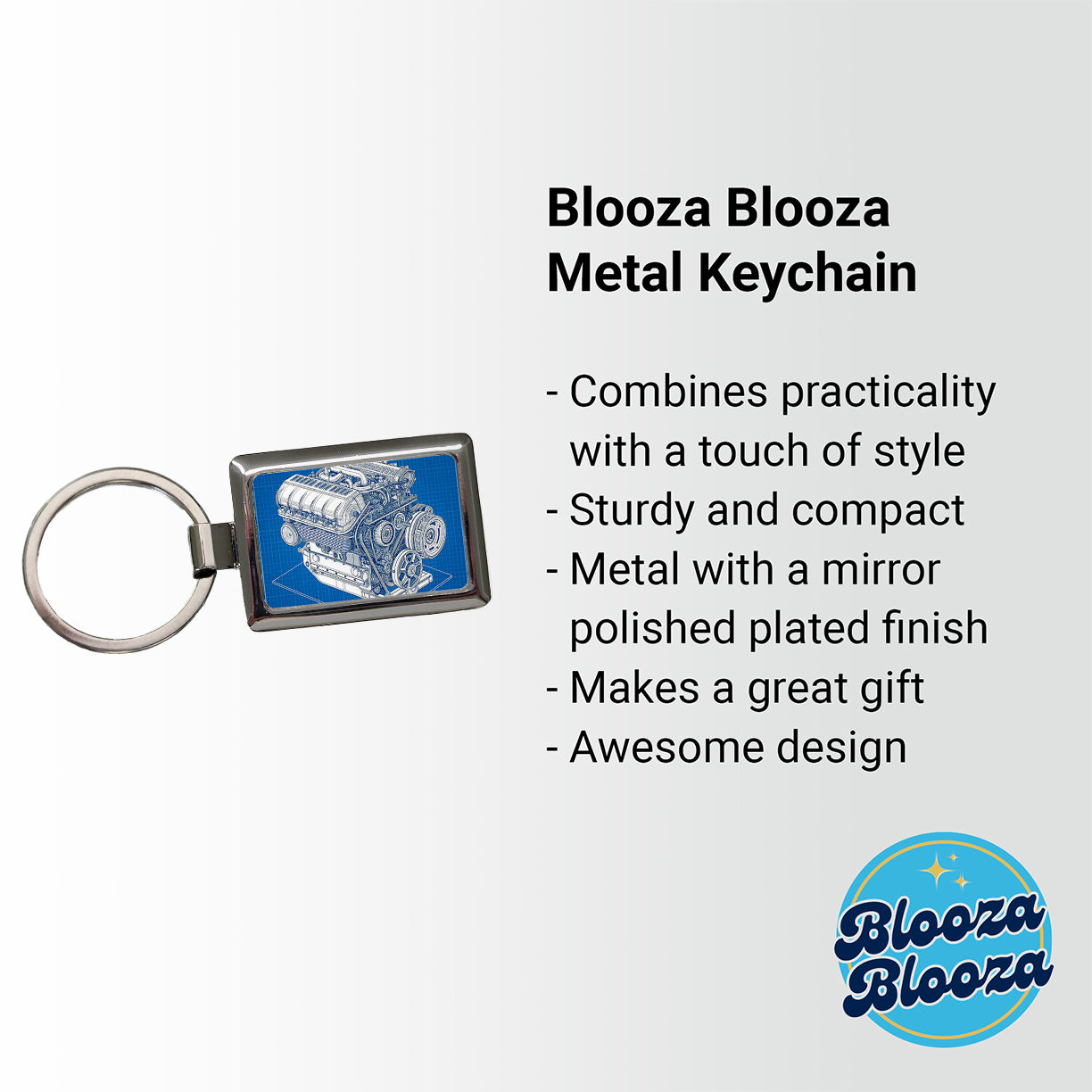 Blueprint Of Car Engine V8 Rectangle Metal Keychain