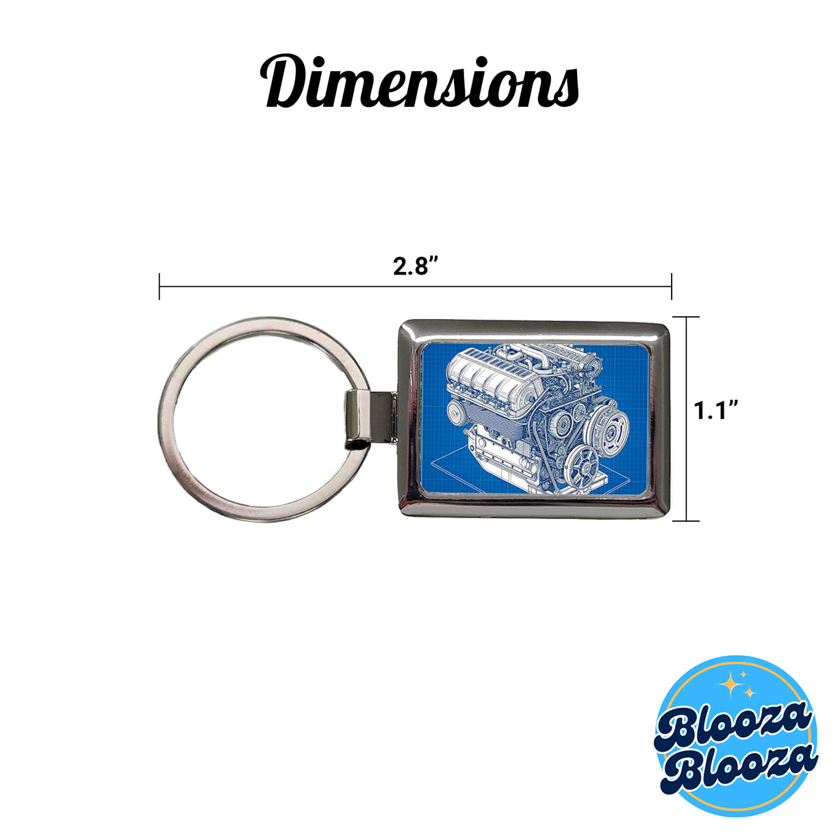 Blueprint Of Car Engine V8 Rectangle Metal Keychain
