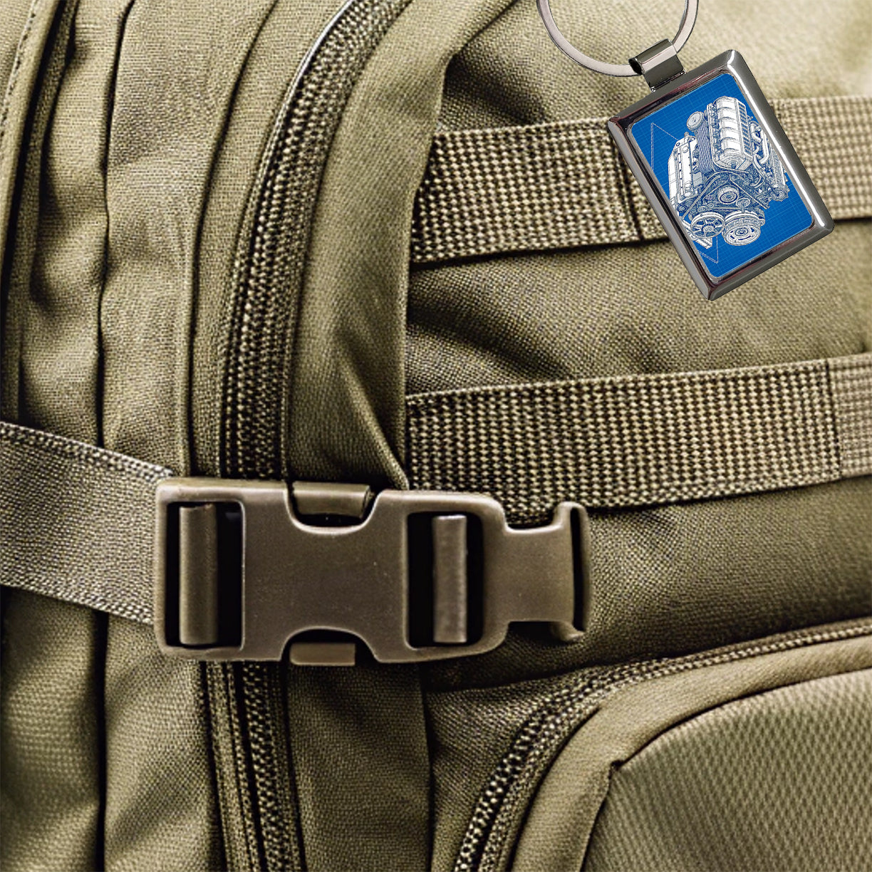 Blueprint Of Car Engine V8 Rectangle Metal Keychain
