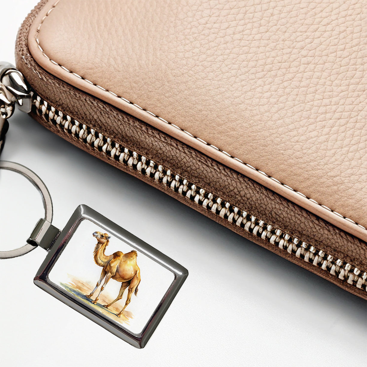 Camel Standing Watercolor Rectangle Metal Keychain