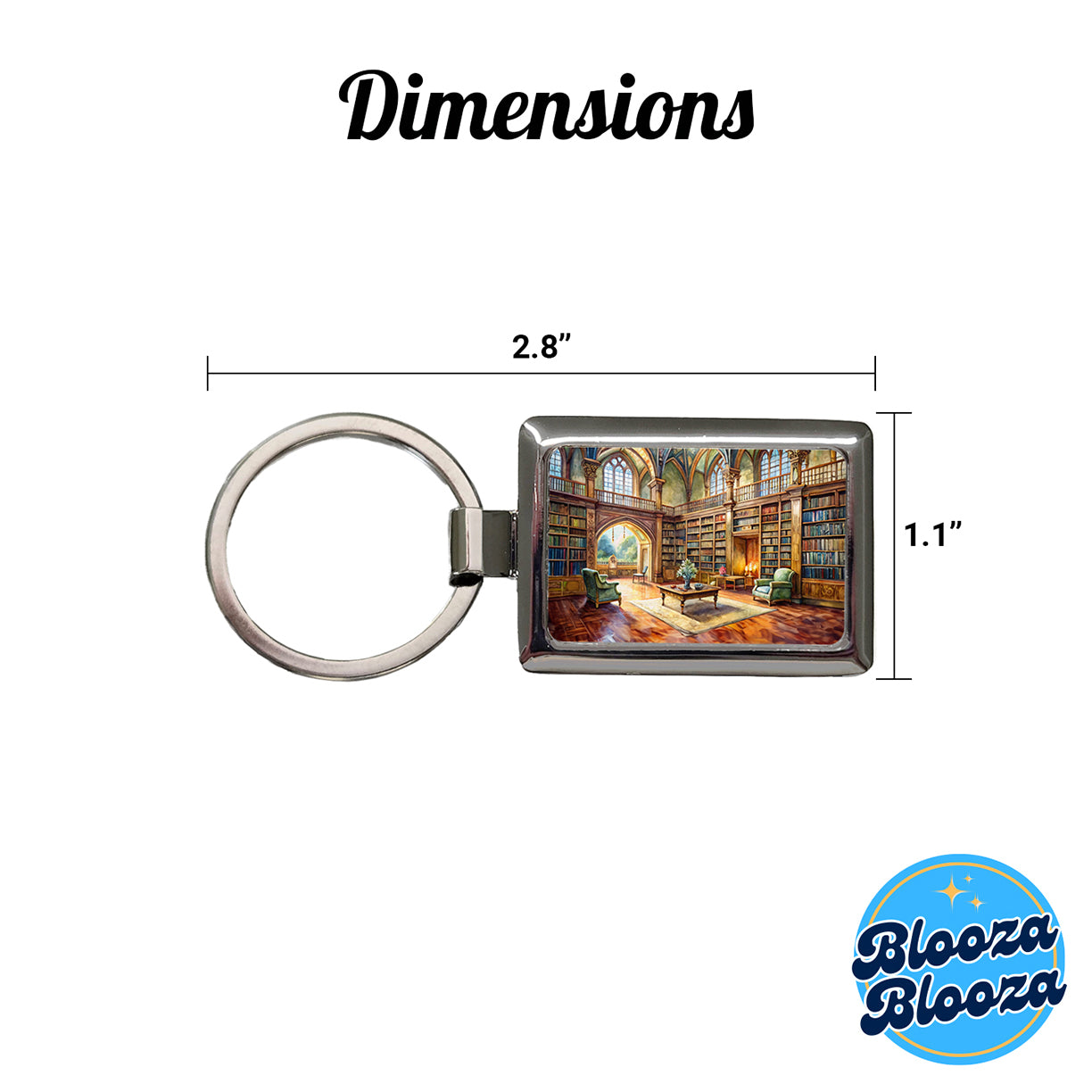 Castle Library Books Reading Watercolor Rectangle Metal Keychain