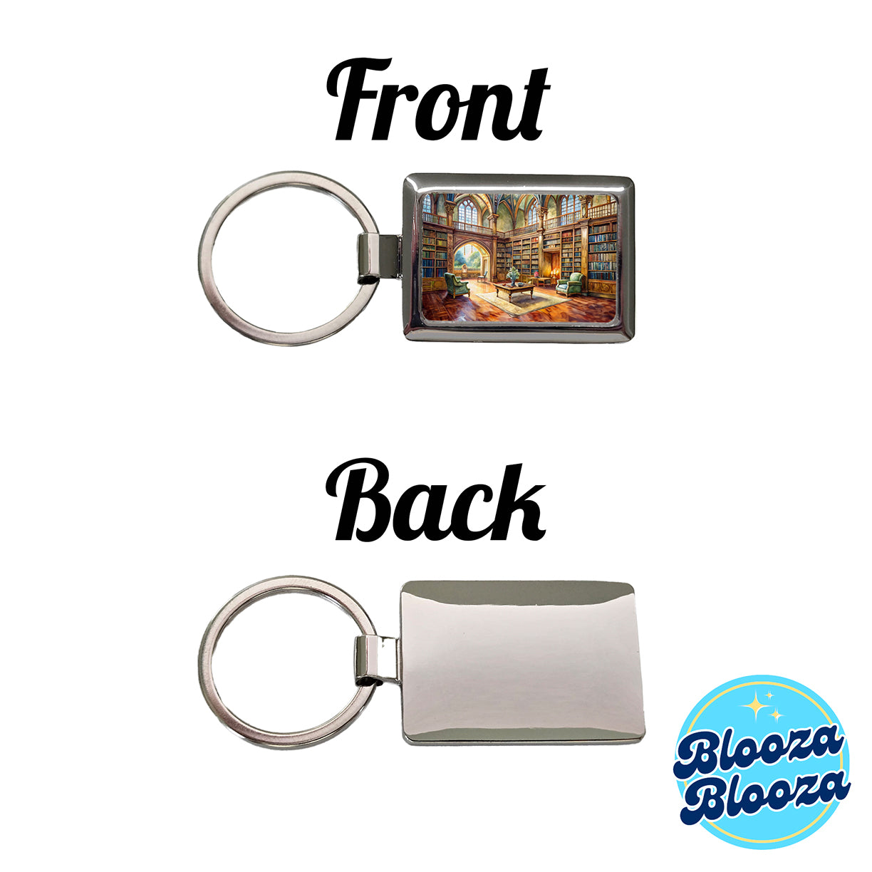 Castle Library Books Reading Watercolor Rectangle Metal Keychain