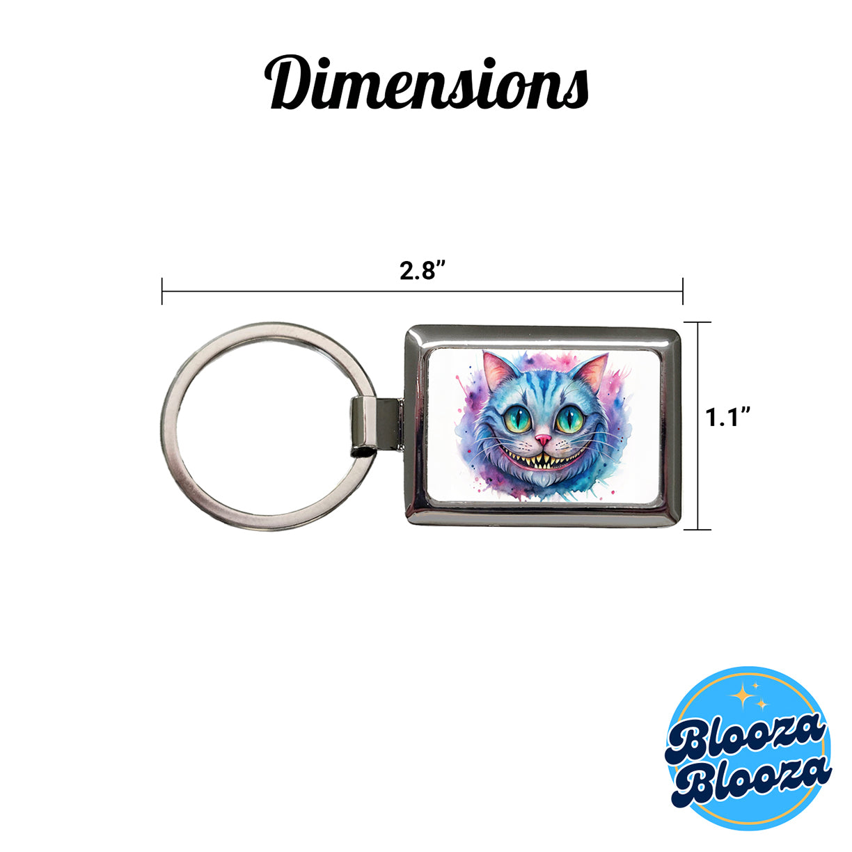 Cheshire Cat Alice in Wonderland Watercolor Rectangle Metal Keychain