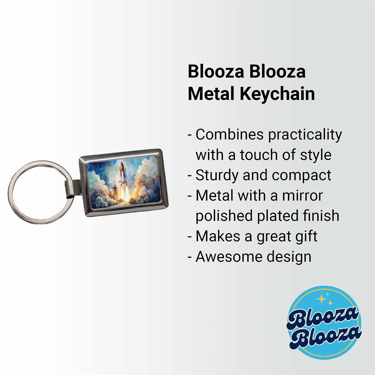 Classic Space Shuttle Launch Watercolor Rectangle Metal Keychain
