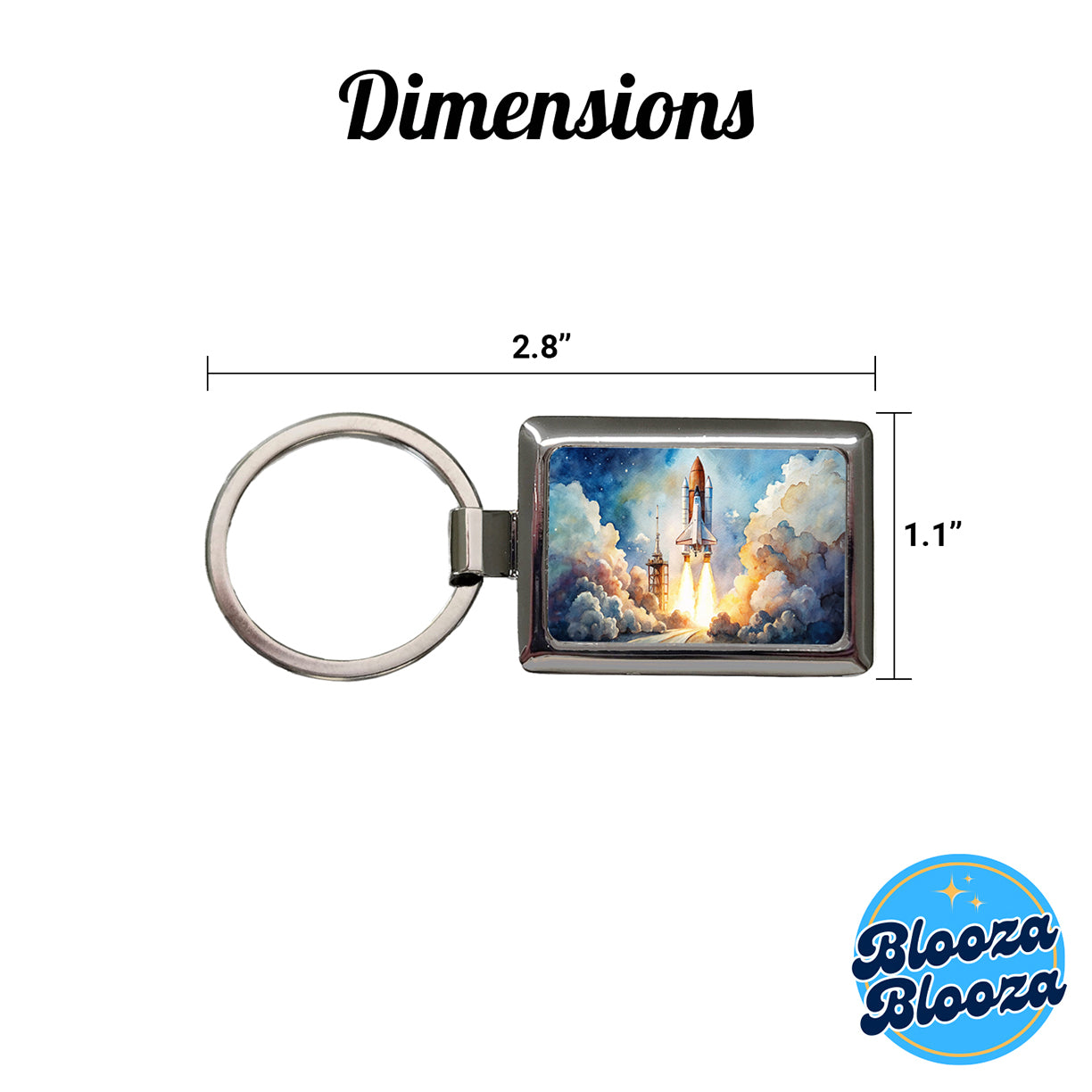 Classic Space Shuttle Launch Watercolor Rectangle Metal Keychain