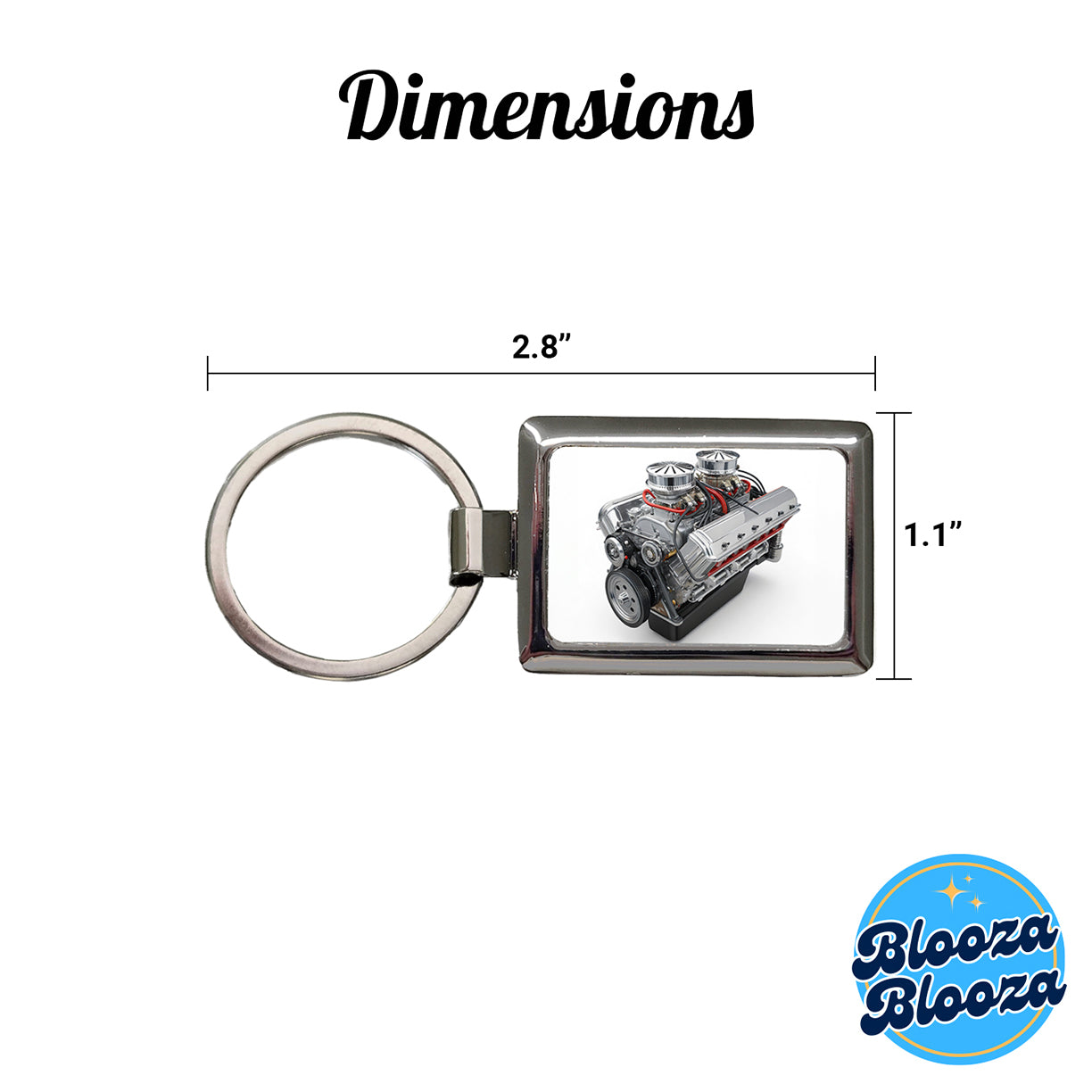 Classic V8 Muscle Car Engine Rectangle Metal Keychain