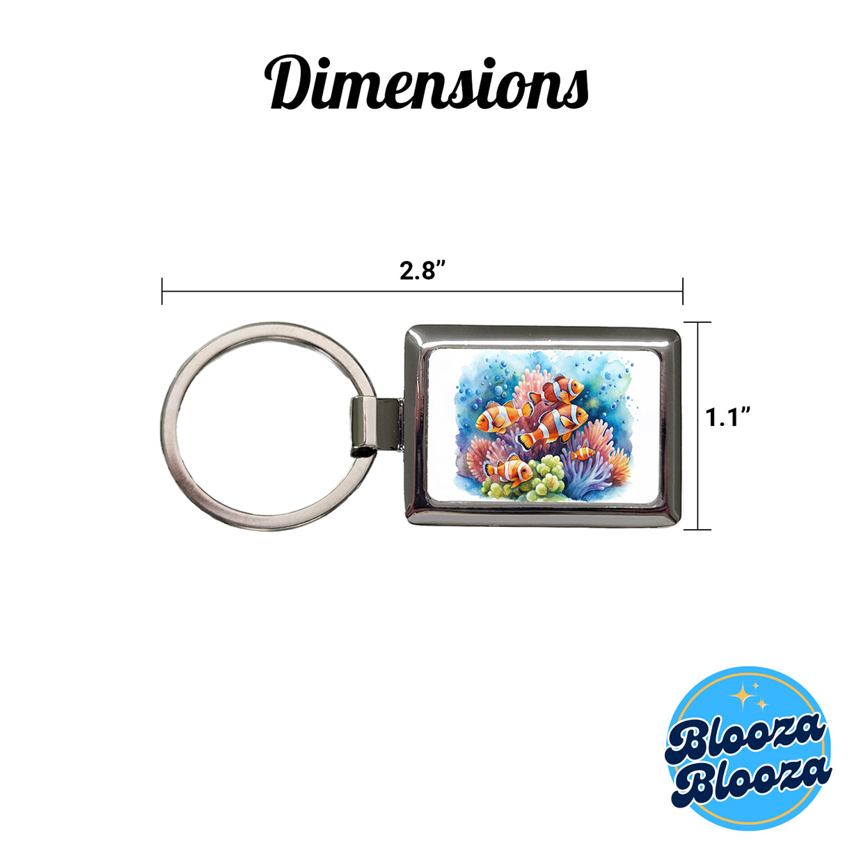 Clown Fish Swimming Around Coral Watercolor Rectangle Metal Keychain