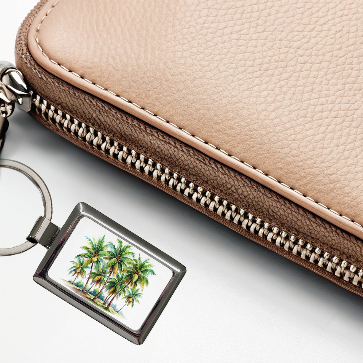 Coconut Trees Tropical Beach Watercolor Rectangle Metal Keychain