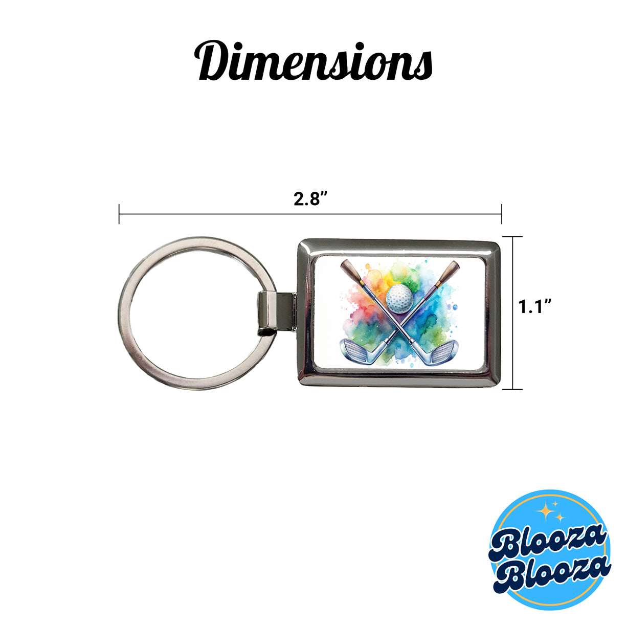 Crossed Golf Clubs And Ball Watercolor Rectangle Metal Keychain