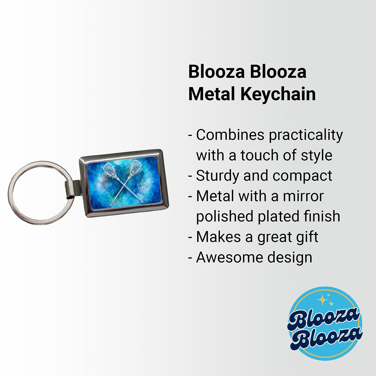 Crossed Lacrosse Sticks On Blue Background Rectangle Metal Keychain