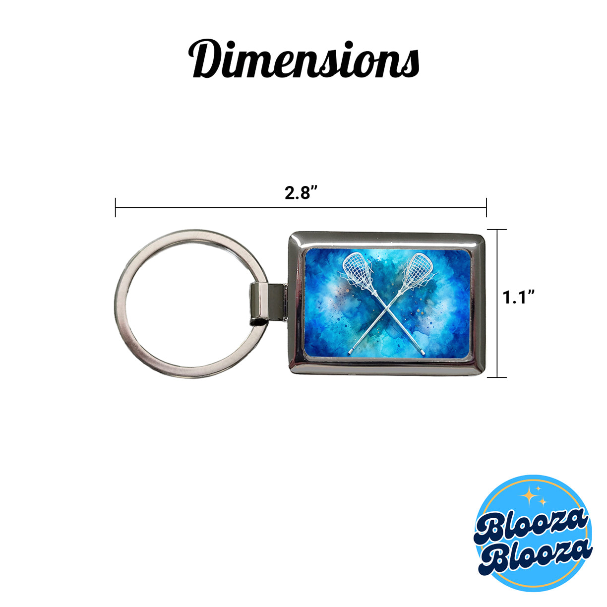 Crossed Lacrosse Sticks On Blue Background Rectangle Metal Keychain