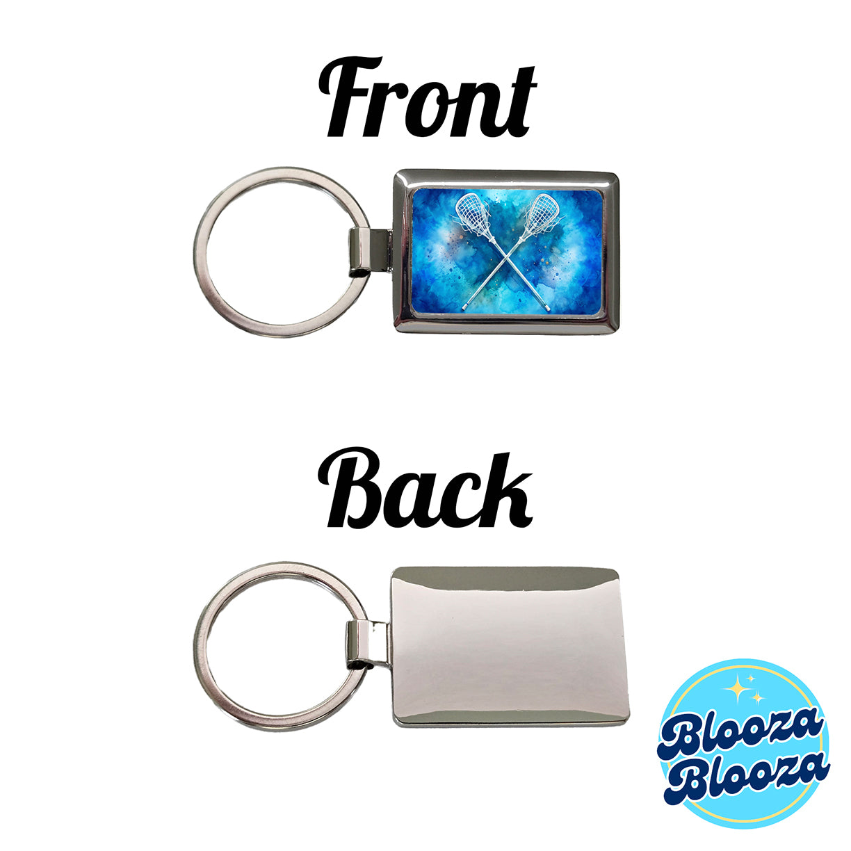 Crossed Lacrosse Sticks On Blue Background Rectangle Metal Keychain