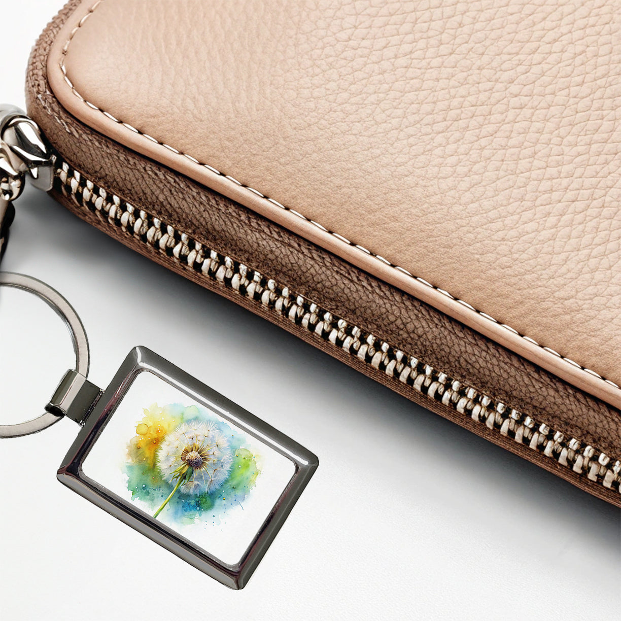 Dandelion Watercolor Rectangle Metal Keychain