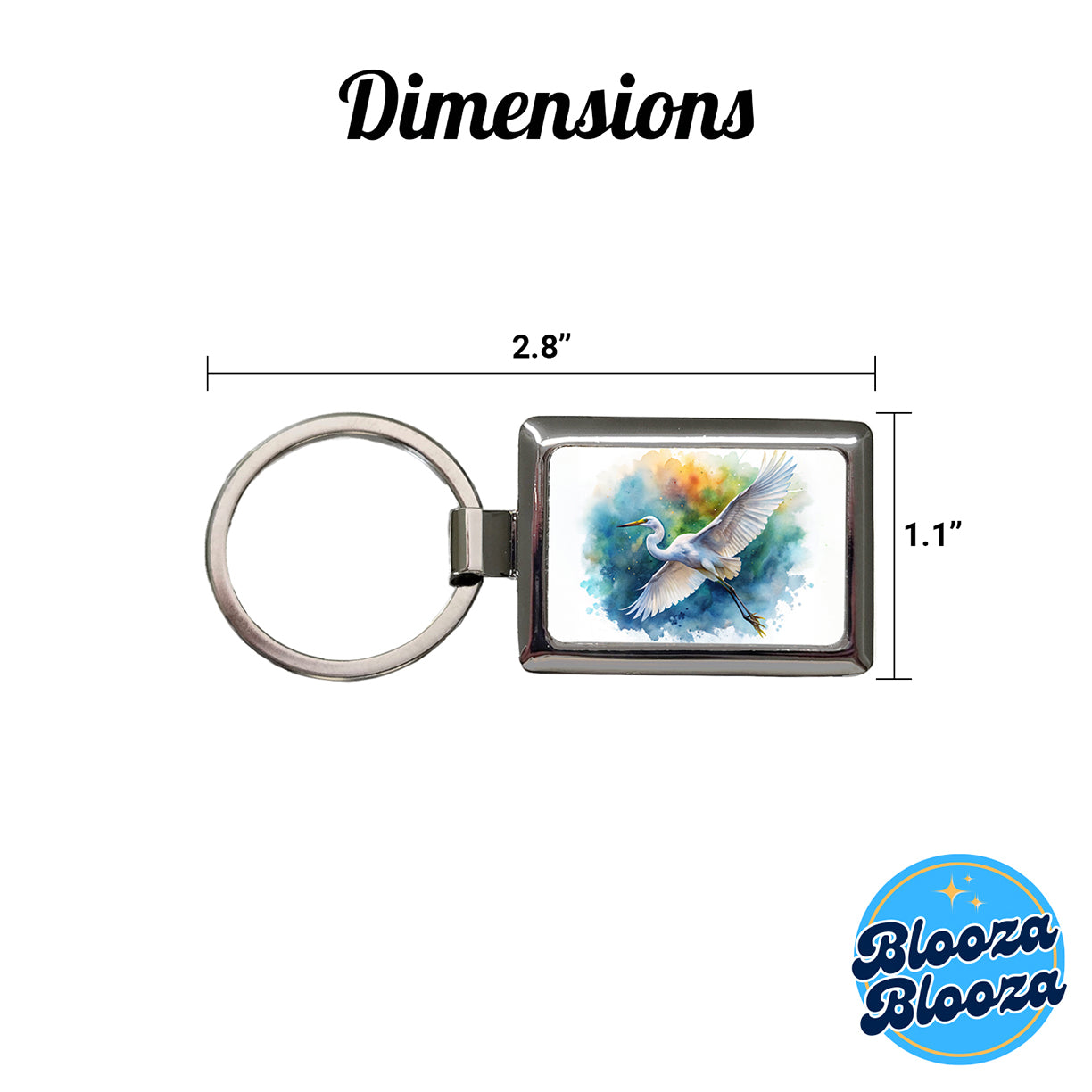 Egret In Flight Watercolor Rectangle Metal Keychain