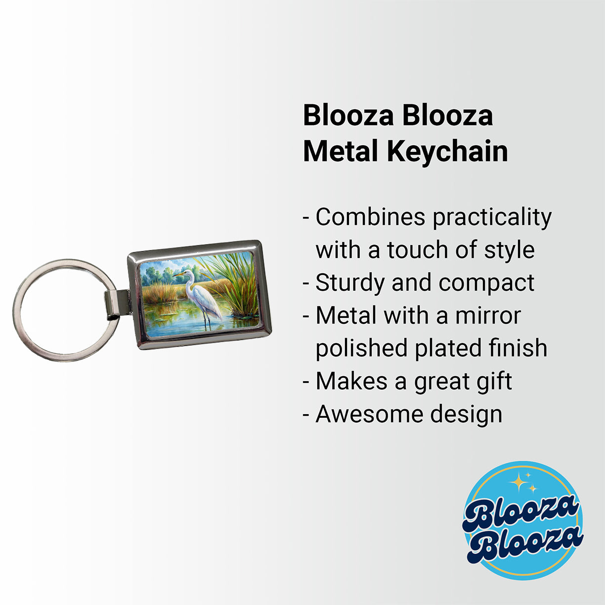 Egret Standing In Marshes Watercolor Rectangle Metal Keychain