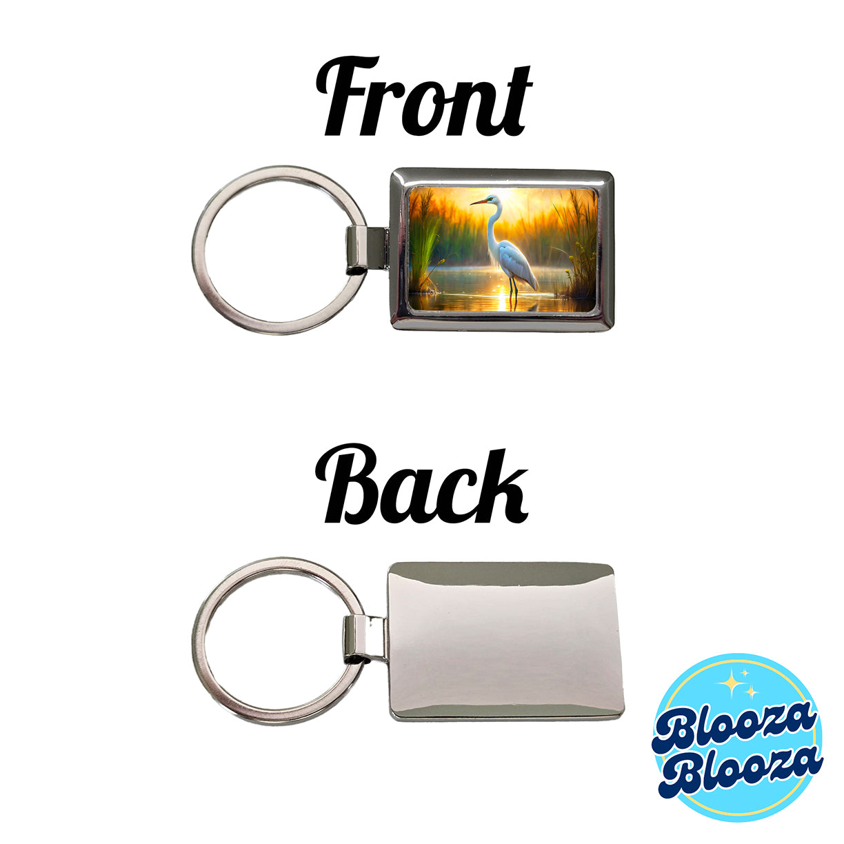 Egret Standing In Pond Backlit By The Sun Watercolor Rectangle Metal Keychain