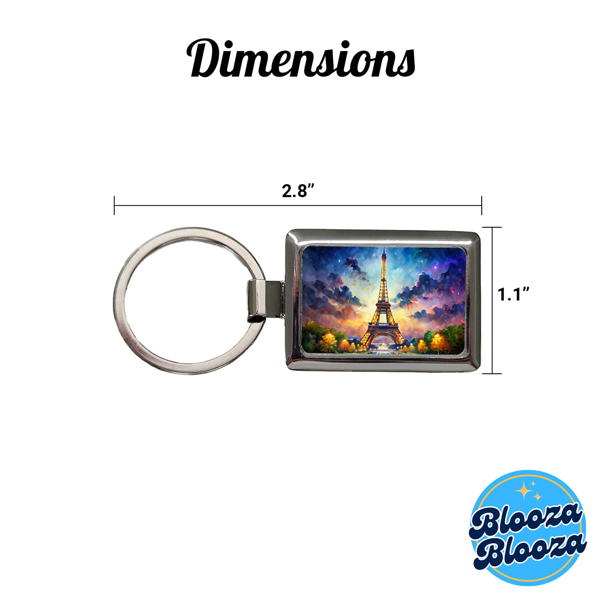 Eiffel Tower At Night Watercolor Rectangle Metal Keychain