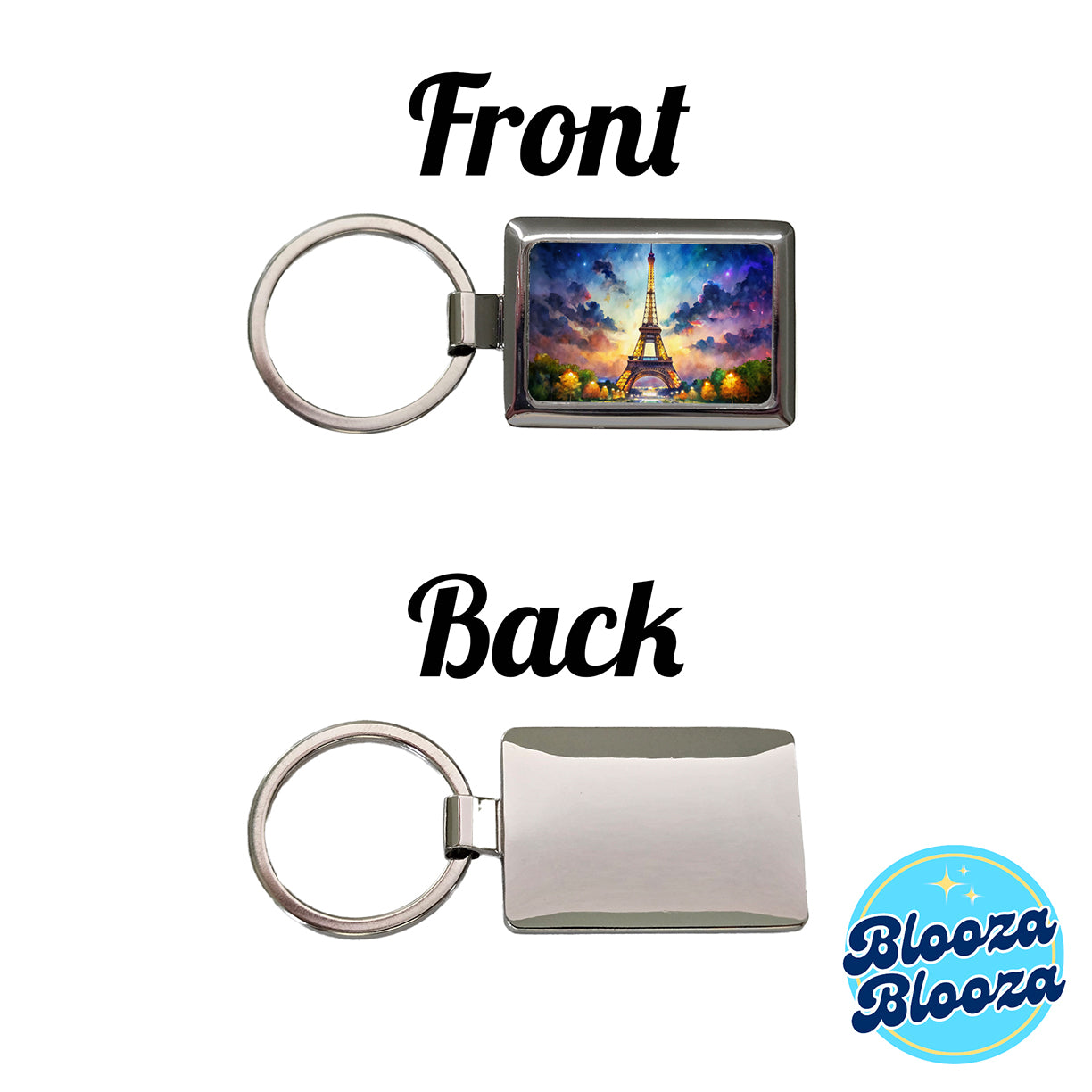 Eiffel Tower At Night Watercolor Rectangle Metal Keychain