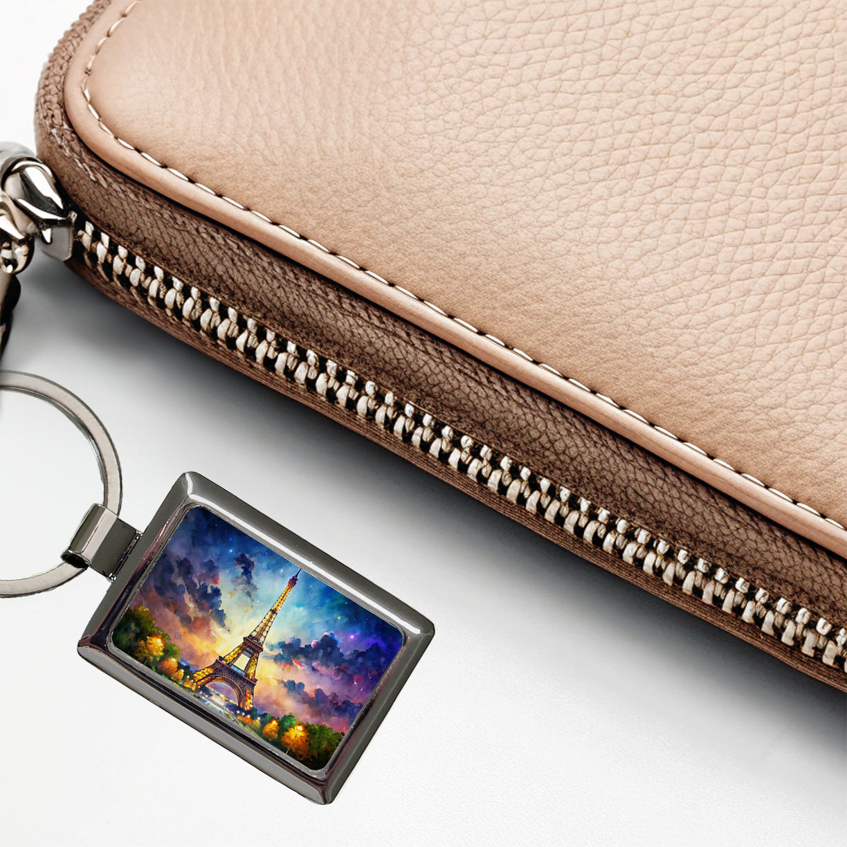 Eiffel Tower At Night Watercolor Rectangle Metal Keychain