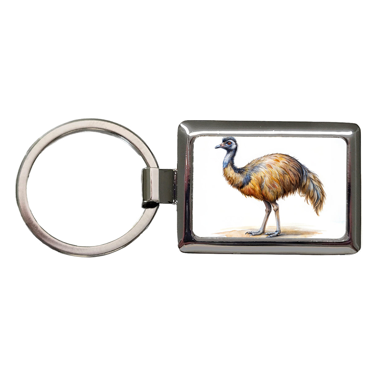 Emu Standing Watercolor Rectangle Metal Keychain
