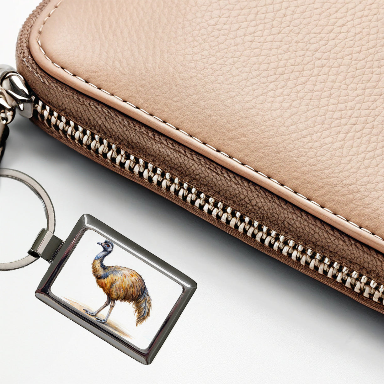 Emu Standing Watercolor Rectangle Metal Keychain