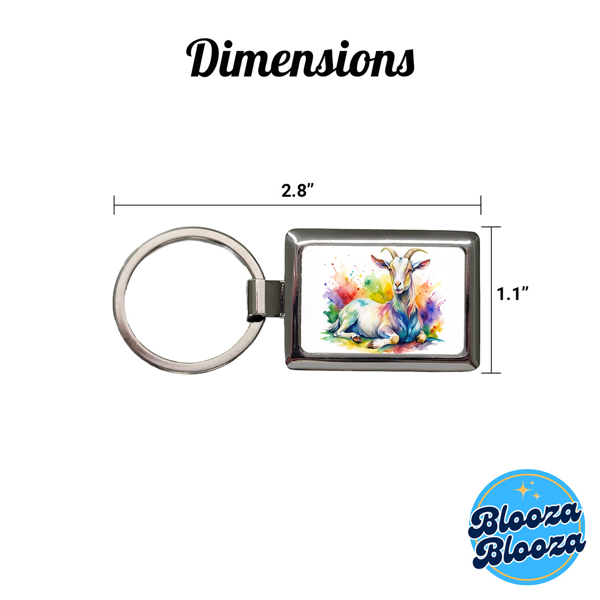 Fainting Goat Rainbow Colorful Watercolor Rectangle Metal Keychain