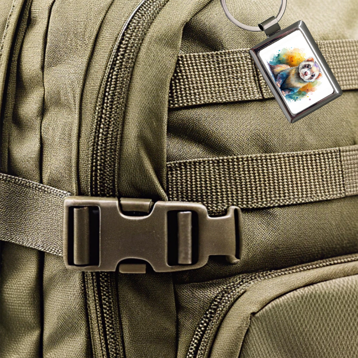 Ferret Colorful Watercolor Rectangle Metal Keychain