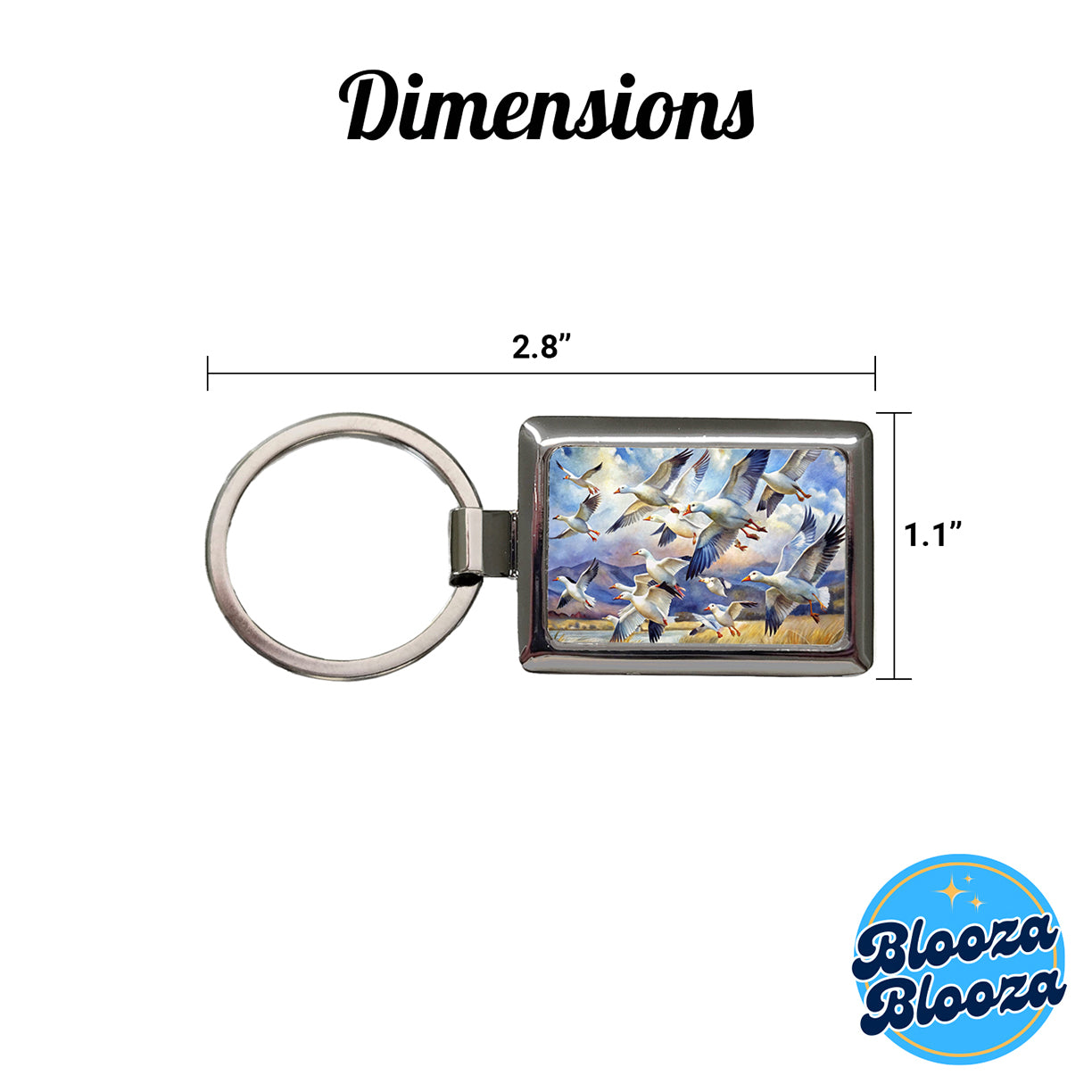Flock Of Snow Geese In Flight Watercolor Rectangle Metal Keychain
