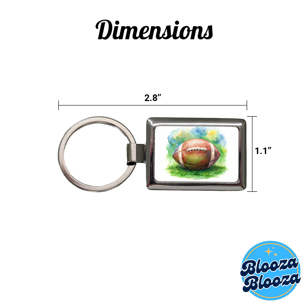 Football Ball On Field Watercolor Rectangle Metal Keychain