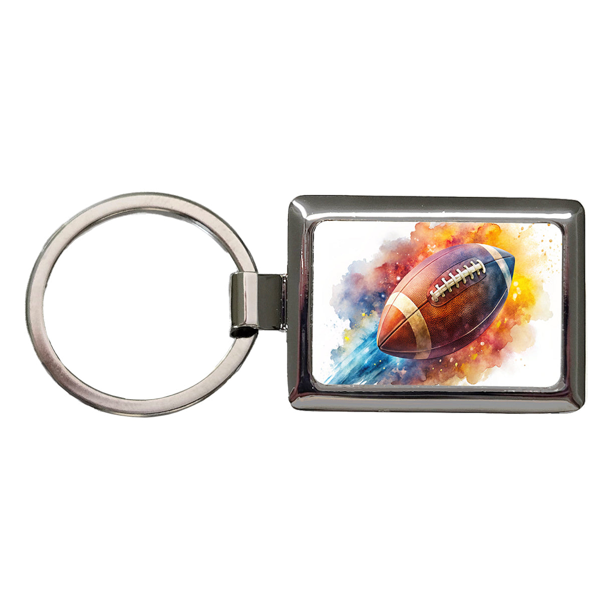 Football Rocketing Through The Air Watercolor Rectangle Metal Keychain