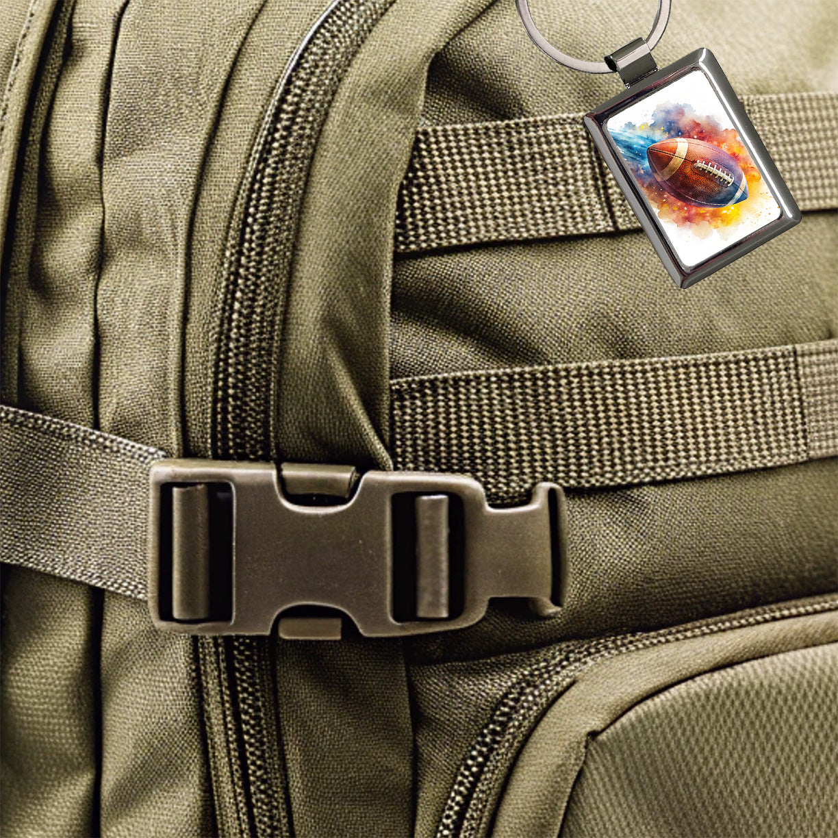 Football Rocketing Through The Air Watercolor Rectangle Metal Keychain