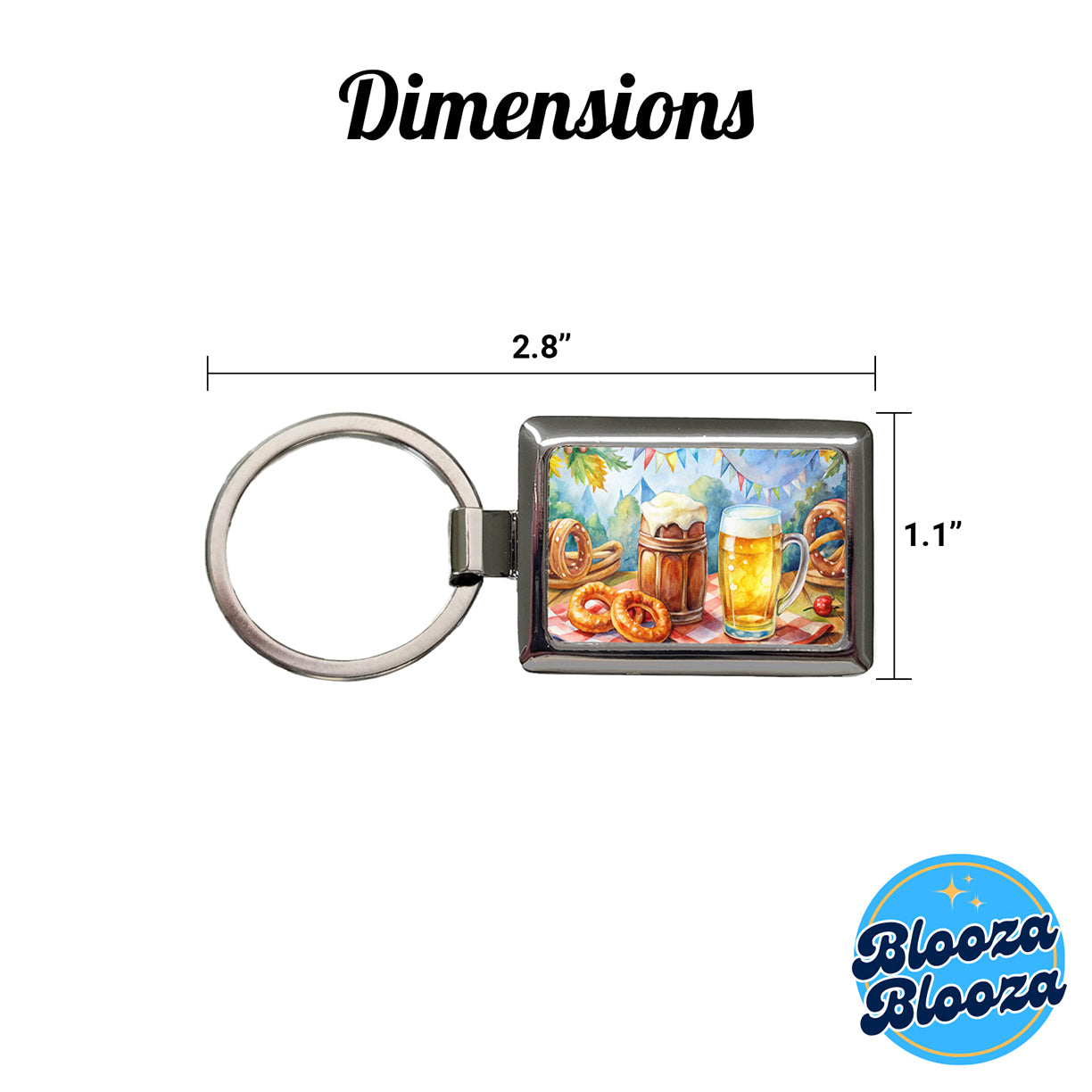 German Oktoberfest Beer Pretzel Watercolor Rectangle Metal Keychain