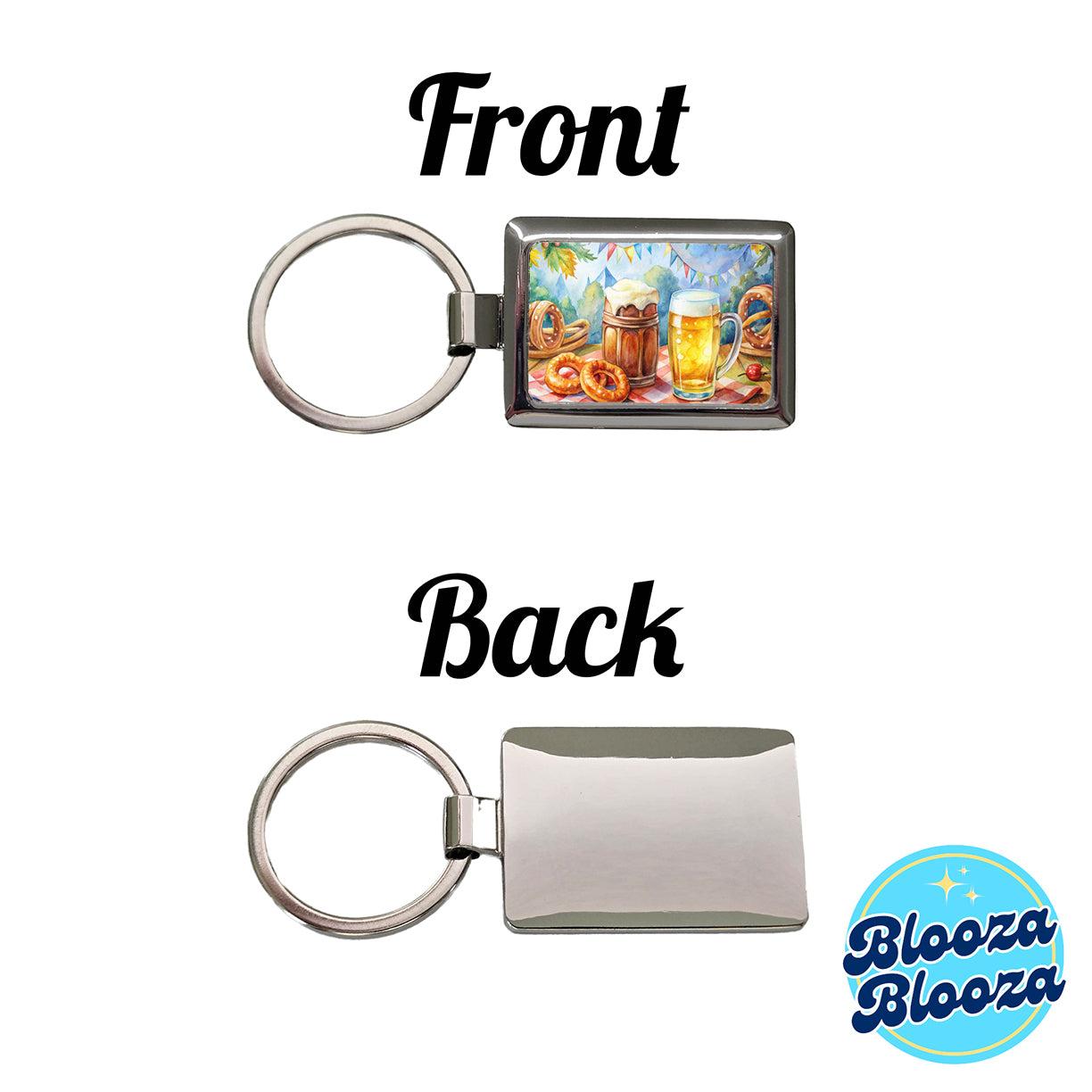 German Oktoberfest Beer Pretzel Watercolor Rectangle Metal Keychain