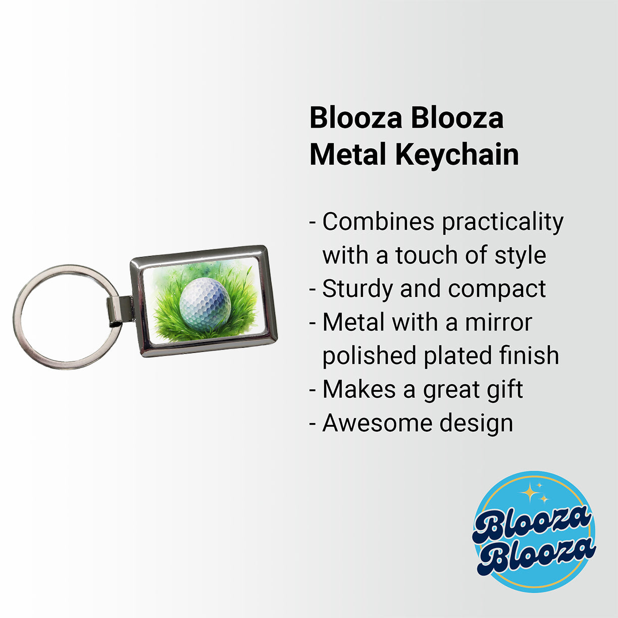 Golf Ball On Grass Watercolor Rectangle Metal Keychain