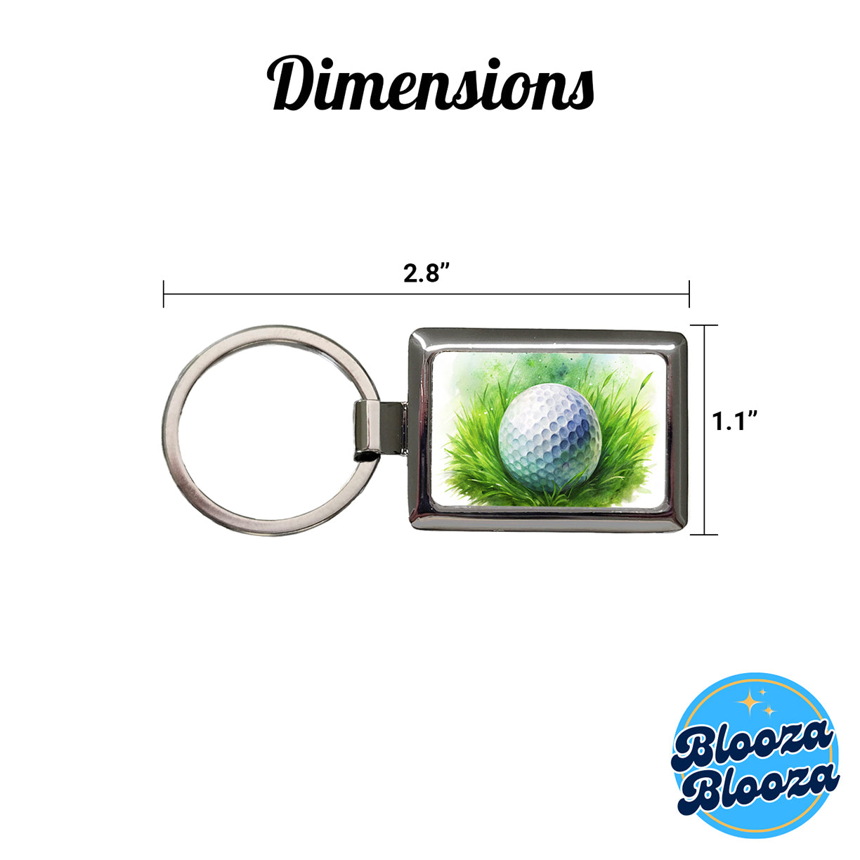 Golf Ball On Grass Watercolor Rectangle Metal Keychain