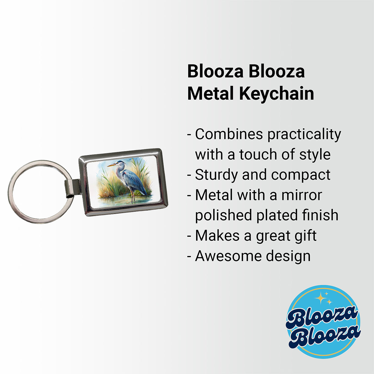 Great Blue Heron Standing In Marsh Pond Watercolor Rectangle Metal Keychain