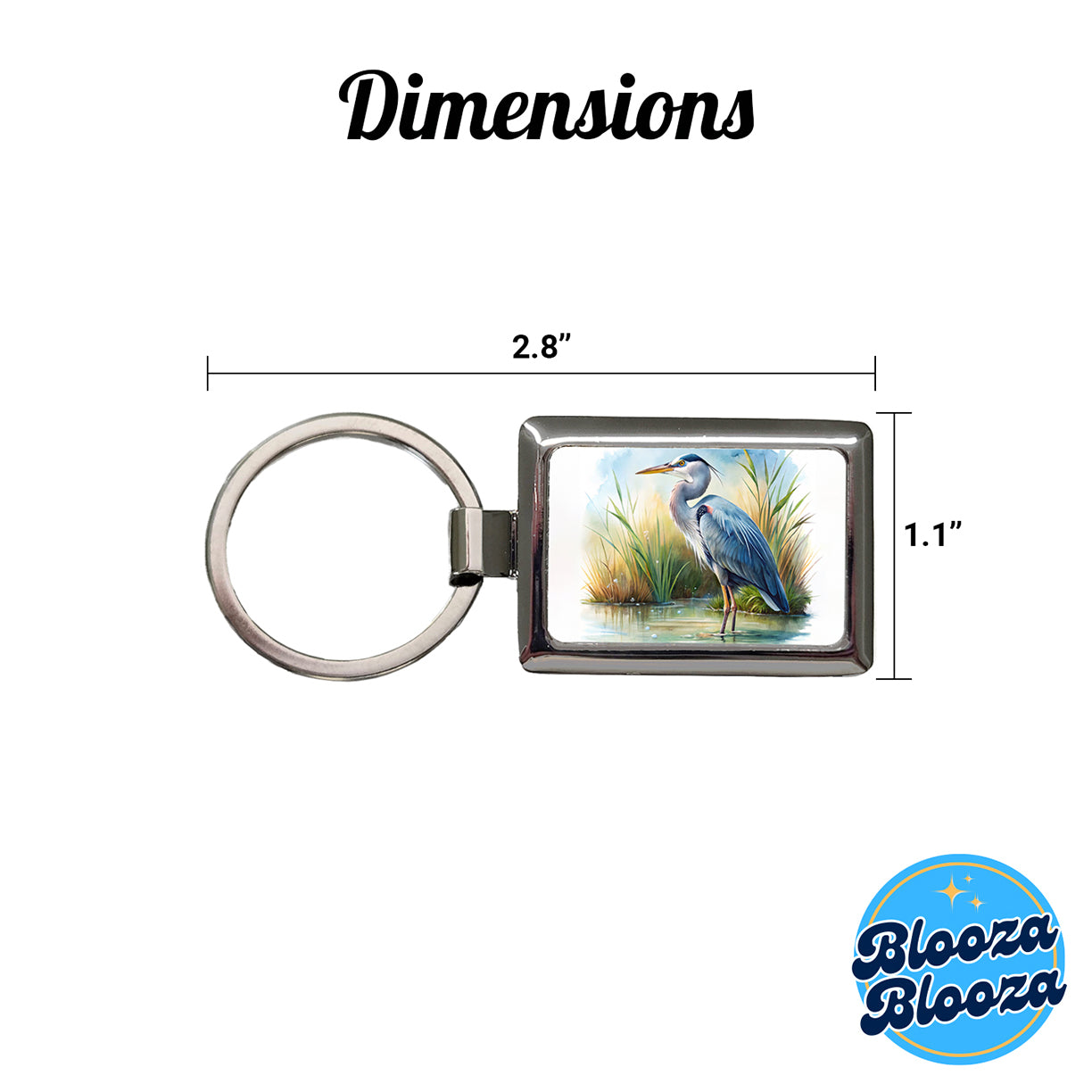 Great Blue Heron Standing In Marsh Pond Watercolor Rectangle Metal Keychain