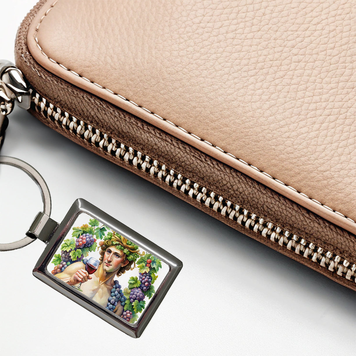 Greek God Bacchus With Wine And Grapes Rectangle Metal Keychain