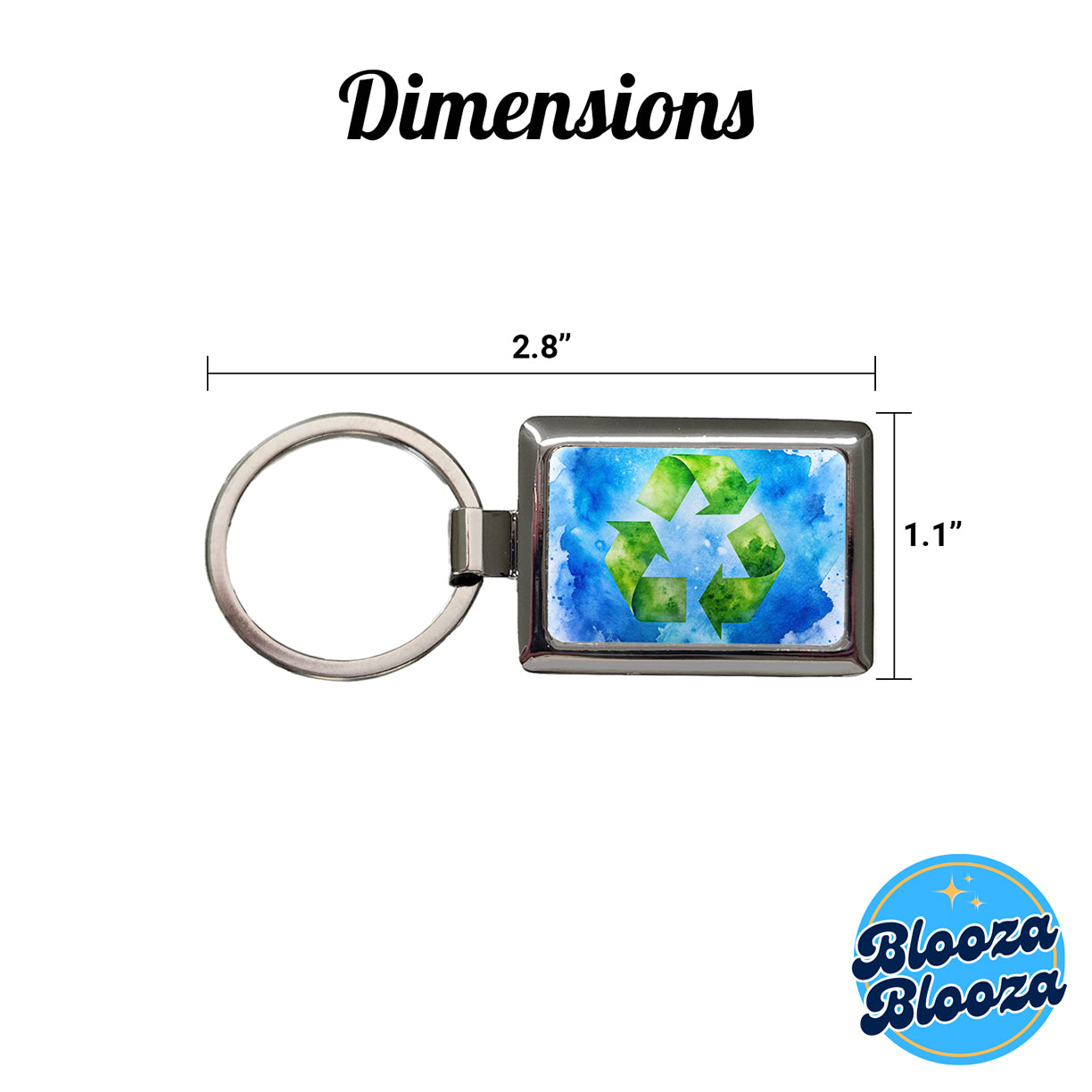 Green Recycle Symbol On A Blue Background Watercolor Rectangle Metal Keychain