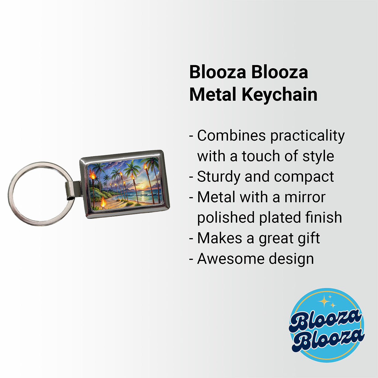Hawaiian Tropical Beach Scene At Night Lit With Tiki Torches Rectangle Metal Keychain