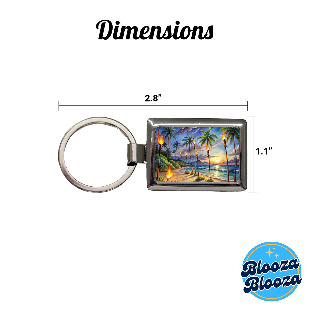 Hawaiian Tropical Beach Scene At Night Lit With Tiki Torches Rectangle Metal Keychain