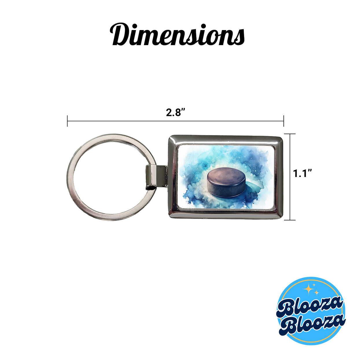 Hockey Puck On Ice Watercolor Rectangle Metal Keychain