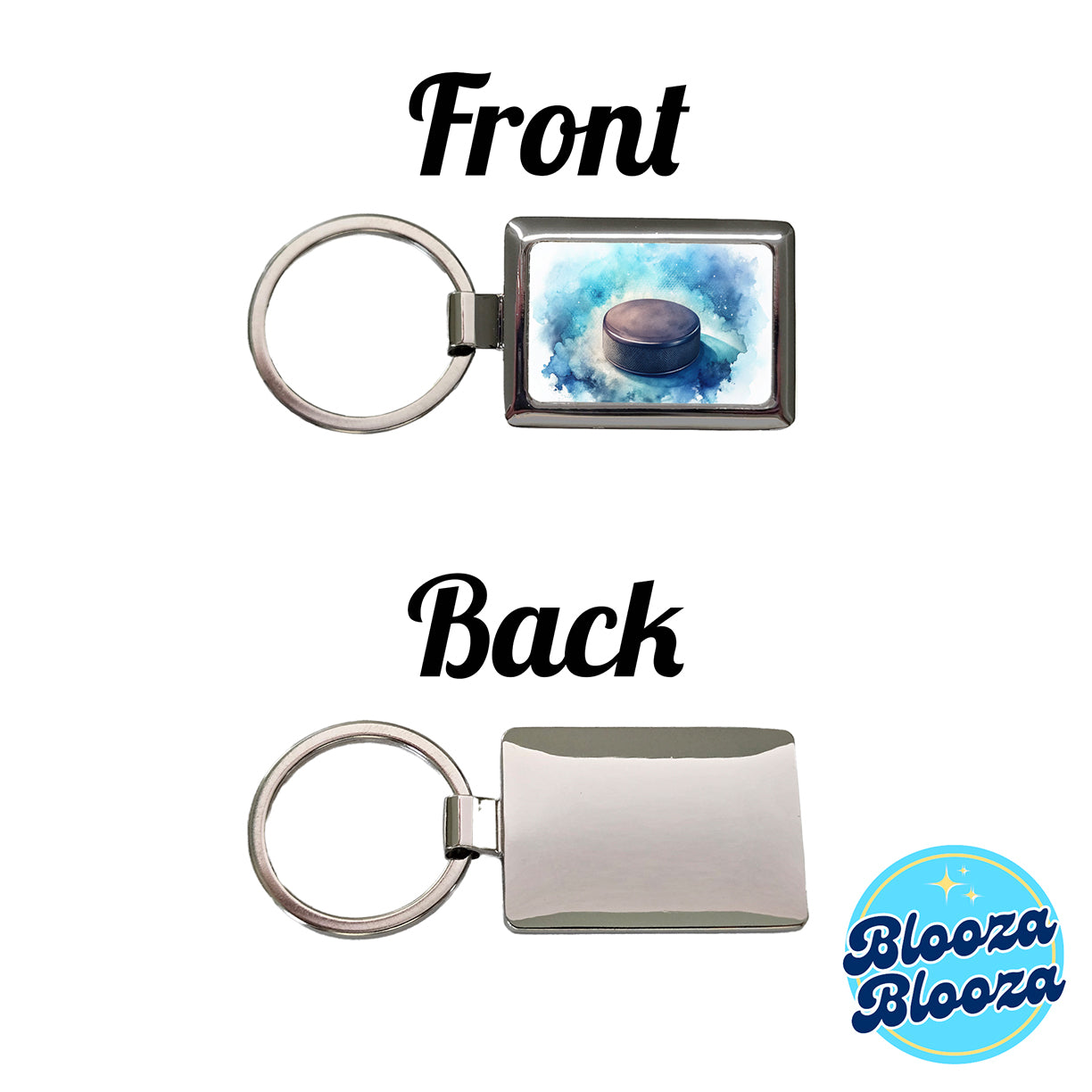 Hockey Puck On Ice Watercolor Rectangle Metal Keychain