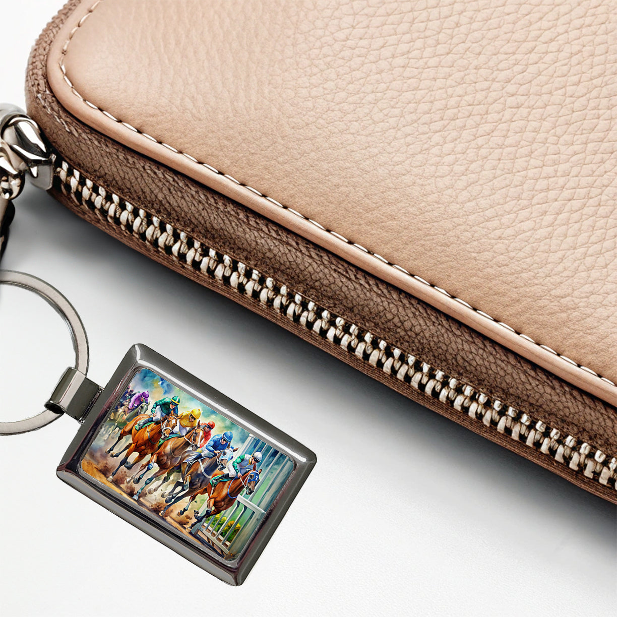 Horse Racing Track Rectangle Metal Keychain