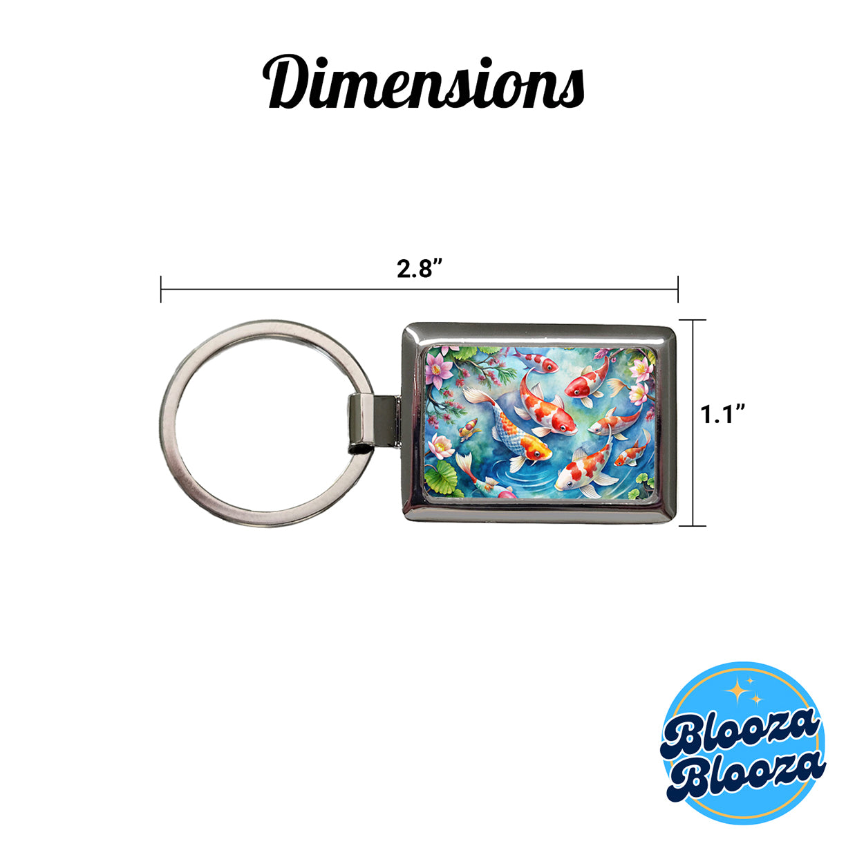 Japanese Koi Pond Scene Watercolor Rectangle Metal Keychain