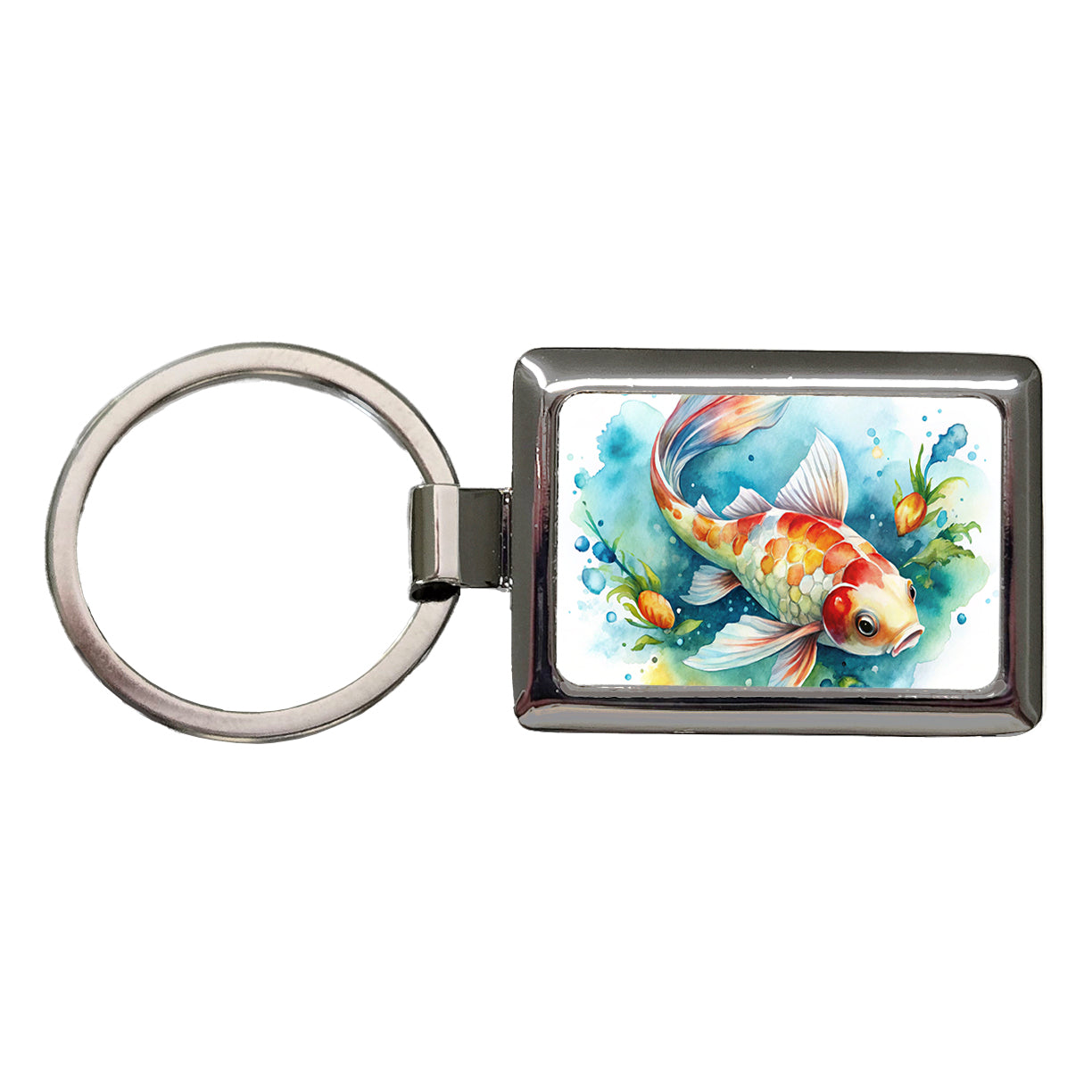 Koi Fish Watercolor Rectangle Metal Keychain
