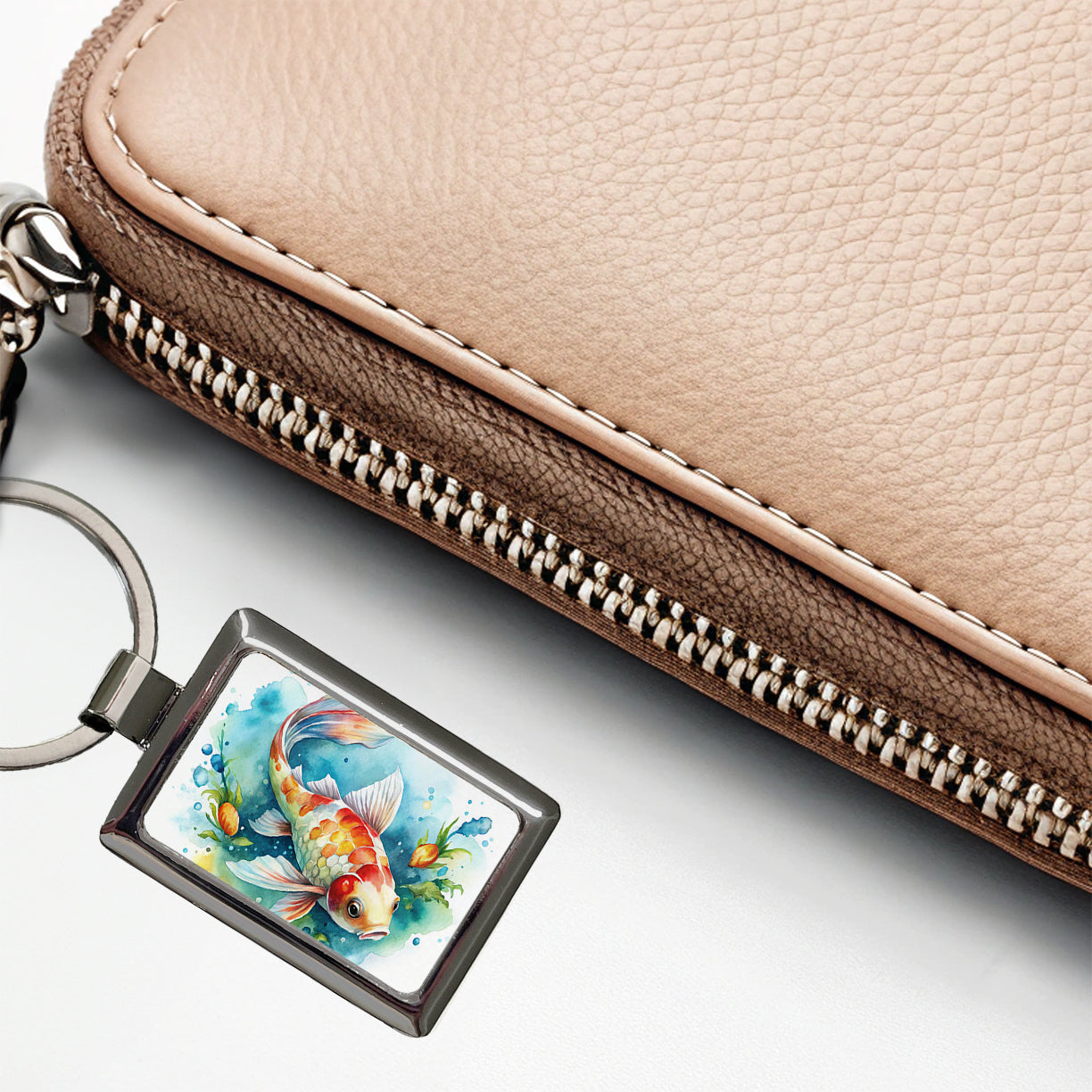 Koi Fish Watercolor Rectangle Metal Keychain